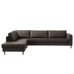 Ecksofa COSO Classic mit Ottomane Echtleder - Echtleder Neto: Braun - Breite: 304 cm - Ottomane davorstehend links - Keine Funktion - Walnuss