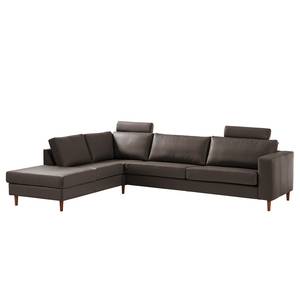 Ecksofa COSO Classic mit Ottomane Echtleder - Echtleder Neto: Braun - Breite: 304 cm - Ottomane davorstehend links - Keine Funktion - Walnuss