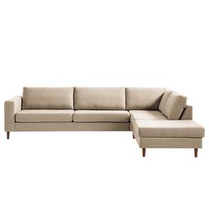 Ecksofa COSO Classic mit Ottomane Webstoff - Webstoff Milan: Beige - Breite: 304 cm - Ottomane davorstehend rechts - Keine Funktion - Walnuss