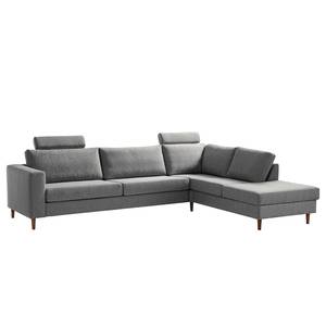 Ecksofa COSO Classic mit Ottomane Webstoff - Stoff Lica: Hellgrau - Breite: 304 cm - Ottomane davorstehend rechts - Bettkasten - Walnuss