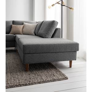 Ecksofa COSO Classic mit Ottomane Webstoff - Stoff Lica: Hellgrau - Breite: 304 cm - Ottomane davorstehend rechts - Bettkasten - Walnuss