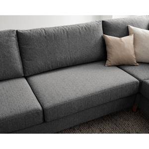 Ecksofa COSO Classic mit Ottomane Webstoff - Stoff Lica: Hellgrau - Breite: 304 cm - Ottomane davorstehend rechts - Bettkasten - Walnuss