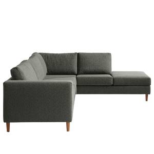 Ecksofa COSO Classic mit Ottomane Webstoff - Stoff Lica: Dunkelgrau - Breite: 304 cm - Ottomane davorstehend rechts - Bettkasten - Walnuss