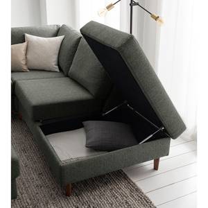 Ecksofa COSO Classic mit Ottomane Webstoff - Stoff Lica: Dunkelgrau - Breite: 304 cm - Ottomane davorstehend rechts - Bettkasten - Walnuss