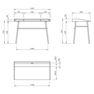 Schreibtisch Ply I Eiche teilmassiv / Metall - Eiche Hell / Schwarz