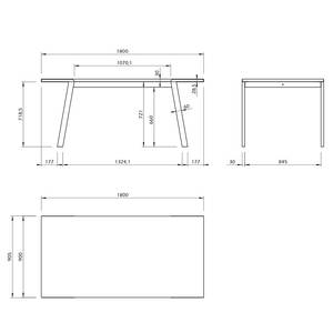 Eettafel Drift deels massief notenboomhout/metaal - Notenboom - 180 x 91 cm