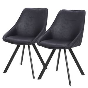 Gestoffeerde stoelen Cowboy (set van 2) microvezel/metaal - zwart - Vintage zwart