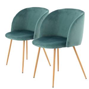 Chaises capitonnées Celina (lot de 2) Velours / Métal - Imitation hêtre - Bleu pétrole