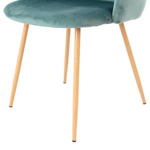 Gestoffeerde stoelen Celina (set van 2) fluweel/metaal - beukenhouten look - Petrolblauw