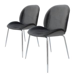 Chaises capitonnées Charlize (lot de 2) Velours / Métal - Chrome - Gris