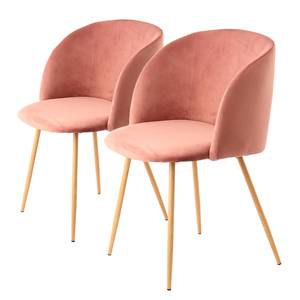 Chaises capitonnées Celina (lot de 2) Velours / Métal - Imitation hêtre - Saumon