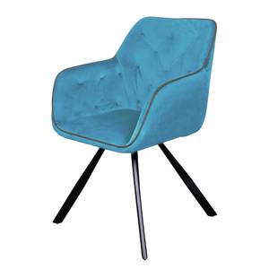 Chaise à accoudoirs Eann Velours / Fer - Noir - Bleu