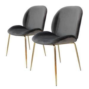 Chaises capitonnées Charlize (lot de 2) Velours / Métal - Laiton - Gris