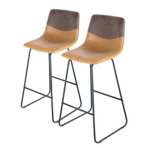 Chaises de bar Kylie (lot de 2) Imitation cuir / Métal - Noir - Marron