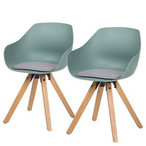 Chaises à accoudoirs Skelde I Matière plastique / Hévéa massif - Gris menthe - Lot de 2