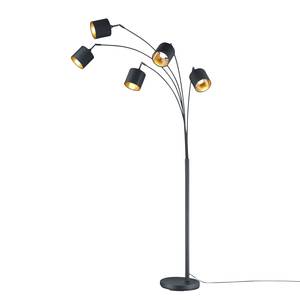 Staande lamp Tommy Katoen/ijzer - 5 lichtbronnen - Zwart/goudkleurig