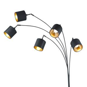 Staande lamp Tommy Katoen/ijzer - 5 lichtbronnen - Zwart/goudkleurig