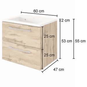 Wastafel Davos IV Eikenhoutlook wotan/Wit - Breedte: 60 cm