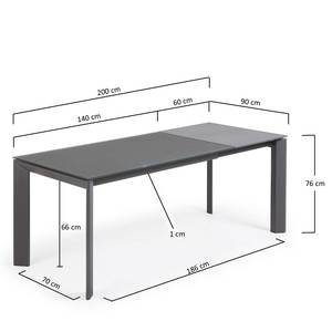 Table Retie II Verre / Acier - Graphite - Largeur : 140 cm