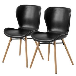 Chaises Livaras IV Imitation cuir / Chêne massif - Noir vintage - Lot de 2