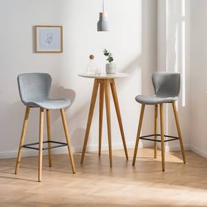 Barstoelen Livaras (set van 2) massief rubberboomhout - rubberboomhout - Geweven stof Radis: Lichtgrijs