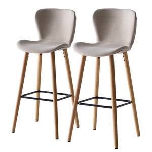 Chaises de bar Livaras (lot de 2) Hévéa massif - Hévéa - Tissu Radis: Crème