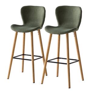 Chaises de bar Livaras (lot de 2) Hévéa massif - Hévéa - Tissu Radis: Vert olive