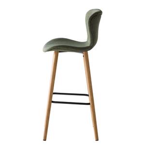 Chaises de bar Livaras (lot de 2) Hévéa massif - Hévéa - Tissu Radis: Vert olive