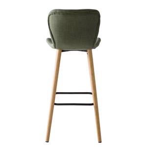 Chaises de bar Livaras (lot de 2) Hévéa massif - Hévéa - Tissu Radis: Vert olive