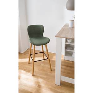 Chaises de bar Livaras (lot de 2) Hévéa massif - Hévéa - Tissu Radis: Vert olive