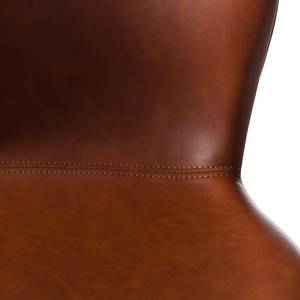 Chaises de bar Livaras (lot de 2) Hévéa massif - Hévéa - Cuir synthétique Aken: Cognac vintage