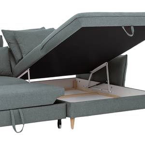 Canapé d’angle Sketty Microfibre - Gris - Méridienne courte à droite (vue de face) - Fonction couchage - Coffre de lit