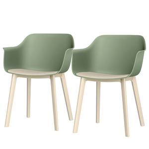 Chaises à accoudoirs Shape (lot de 2) Vert olive - Avec coussin d’assise