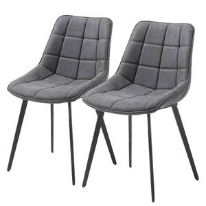 Chaises capitonnées Kellia (lot de 2) Imitation cuir / Acier - Noir - Gris vintage