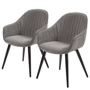 Chaises à accoudoirs Haslet I (lot de 2) Velours / Acier - Noir - Gris