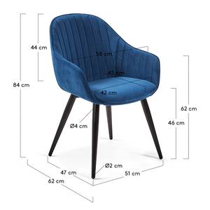 Chaises à accoudoirs Haslet I (lot de 2) Velours / Acier - Noir - Bleu