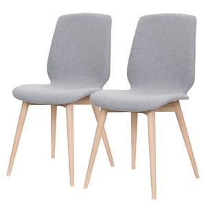 Chaises capitonnées Helvig (lot de 2) Tissu composite Vedi: Gris clair - Chêne clair