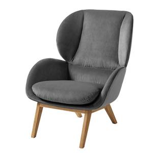 Fauteuil MAROLS Velours Shyla: Gris - Chêne clair