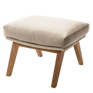 Gestoffeerde hocker MAROLS Velours Shyla: Beige - Lichte eikenhouten