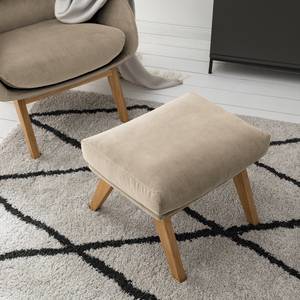 Gestoffeerde hocker MAROLS Velours Shyla: Beige - Lichte eikenhouten