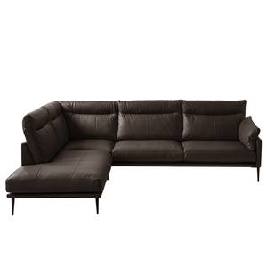 Ecksofa Lillian II Echtleder - Echtleder Neka: Dunkelbraun - Breite: 276 cm - Ottomane davorstehend links