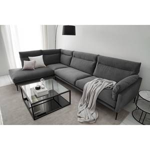 Ecksofa Lillian II Samt - Samt Shyla: Grau - Breite: 309 cm - Ottomane davorstehend links