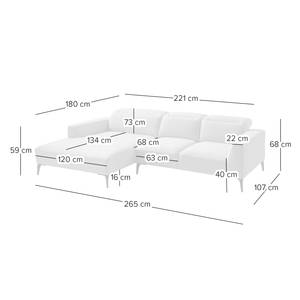 Ecksofa BERRIE mit Longchair Webstoff Saia: Steingrau - Breite: 265 cm - Longchair davorstehend links