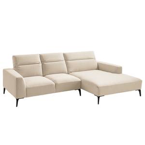 Hoekbank BERRIE met chaise longue geweven stof - Geweven stof Saia: Beige - Breedte: 265 cm - Longchair vooraanzicht rechts