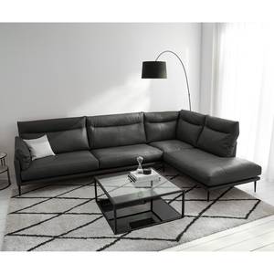 Ecksofa Lillian II Echtleder - Echtleder Neka: Grau - Breite: 309 cm - Ottomane davorstehend rechts