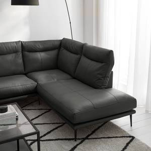 Ecksofa Lillian II Echtleder - Echtleder Neka: Grau - Breite: 309 cm - Ottomane davorstehend rechts