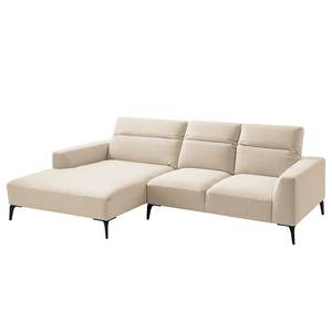 Hoekbank BERRIE met chaise longue Geweven stof Saia: Beige - Breedte: 265 cm - Longchair vooraanzicht links