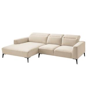 Hoekbank BERRIE met chaise longue Geweven stof Saia: Beige - Breedte: 265 cm - Longchair vooraanzicht links