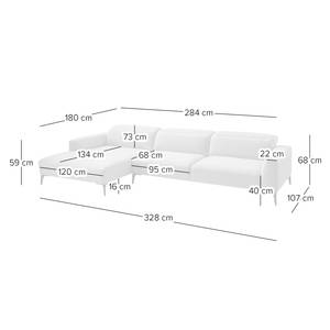 Ecksofa BERRIE mit Longchair Webstoff Saia: Hellgrau - Breite: 328 cm - Longchair davorstehend links