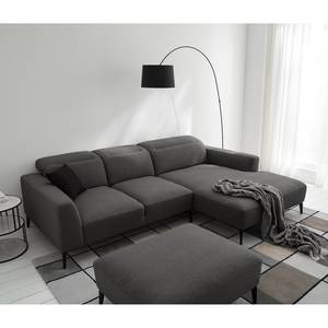 Ecksofa BERRIE mit Longchair Webstoff Milan: Anthrazit - Breite: 265 cm - Longchair davorstehend rechts